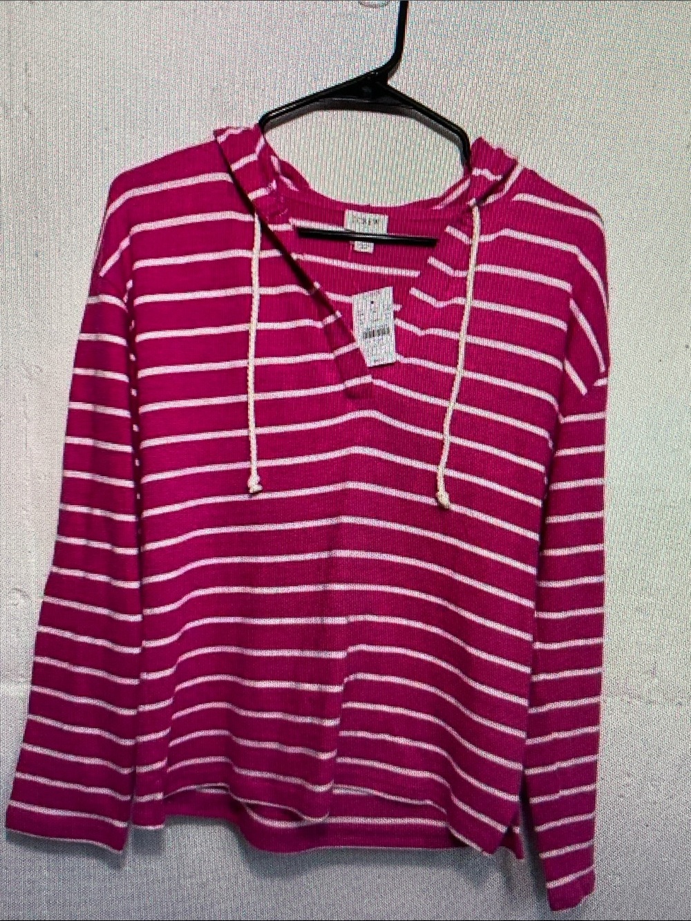 J. Crew Pink and White Striped Hooded Knit Top